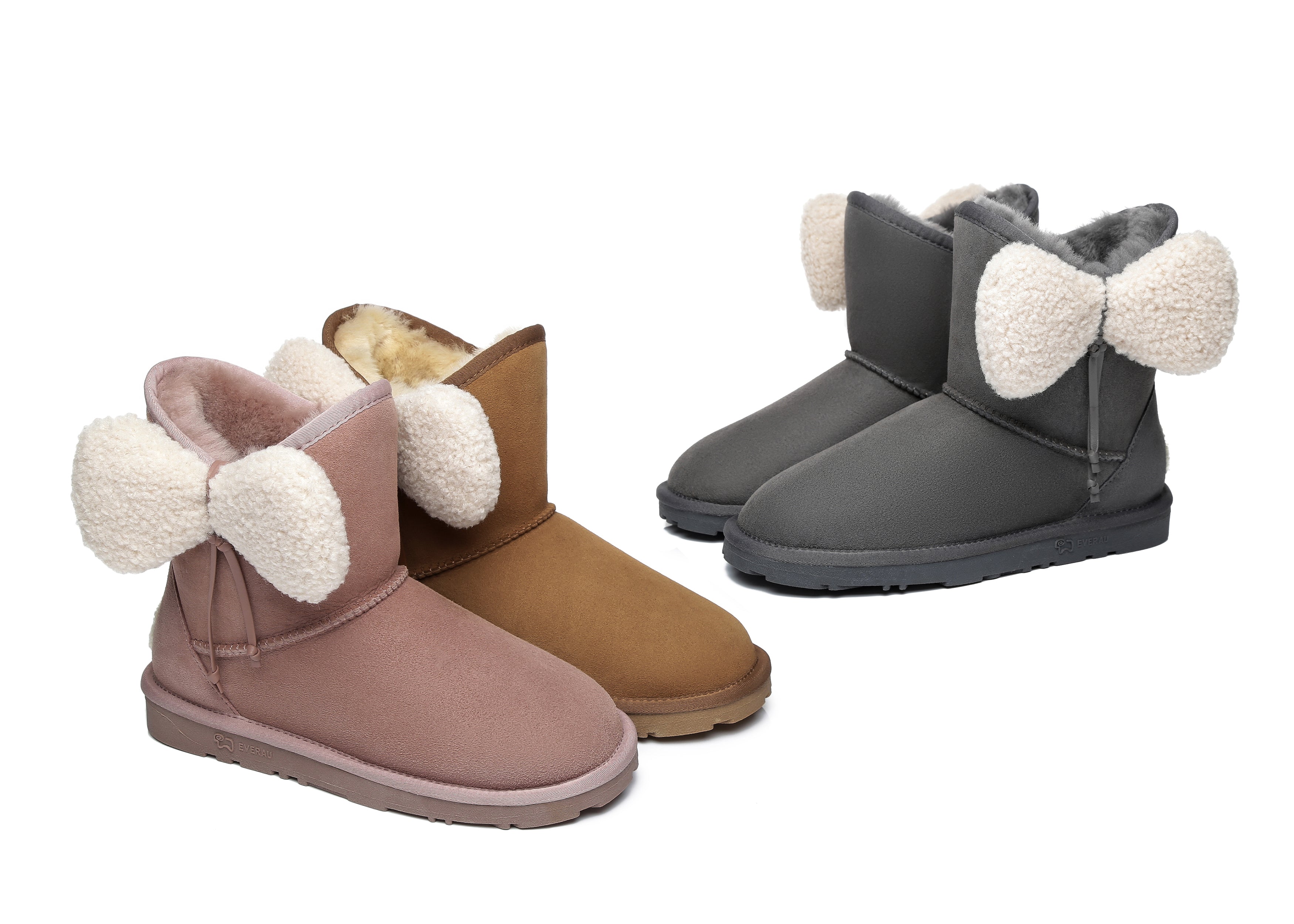 EVERAU® Women Mini Sheepskin Boots With Bow Vela - UGG Boots - Dawn Pink - AU Ladies 4 / AU Men 2 / EU 35 - Uggoutlet