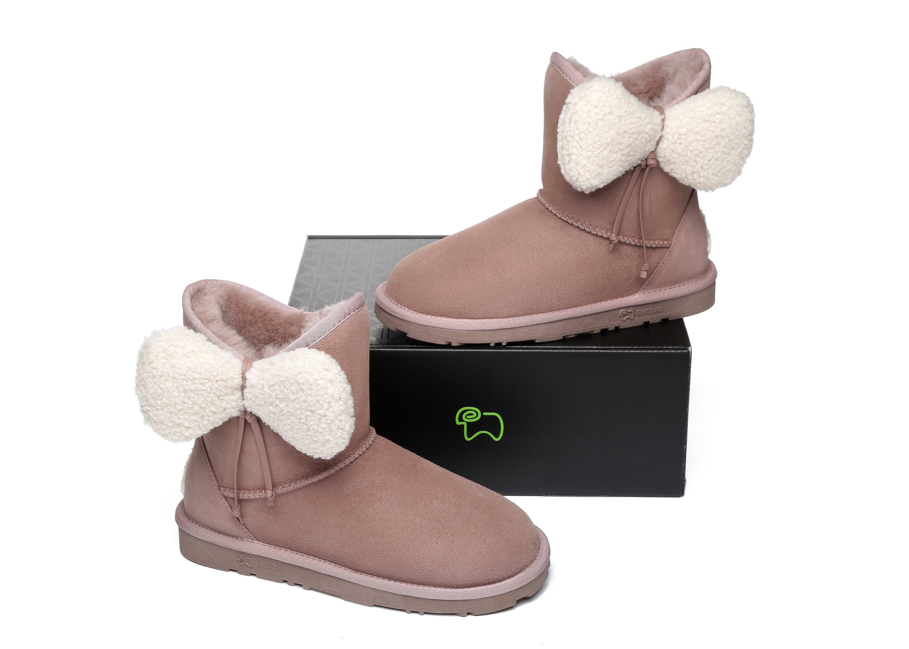 EVERAU® Women Mini Sheepskin Boots With Bow Vela - UGG Boots - Dawn Pink - AU Ladies 4 / AU Men 2 / EU 35 - Uggoutlet