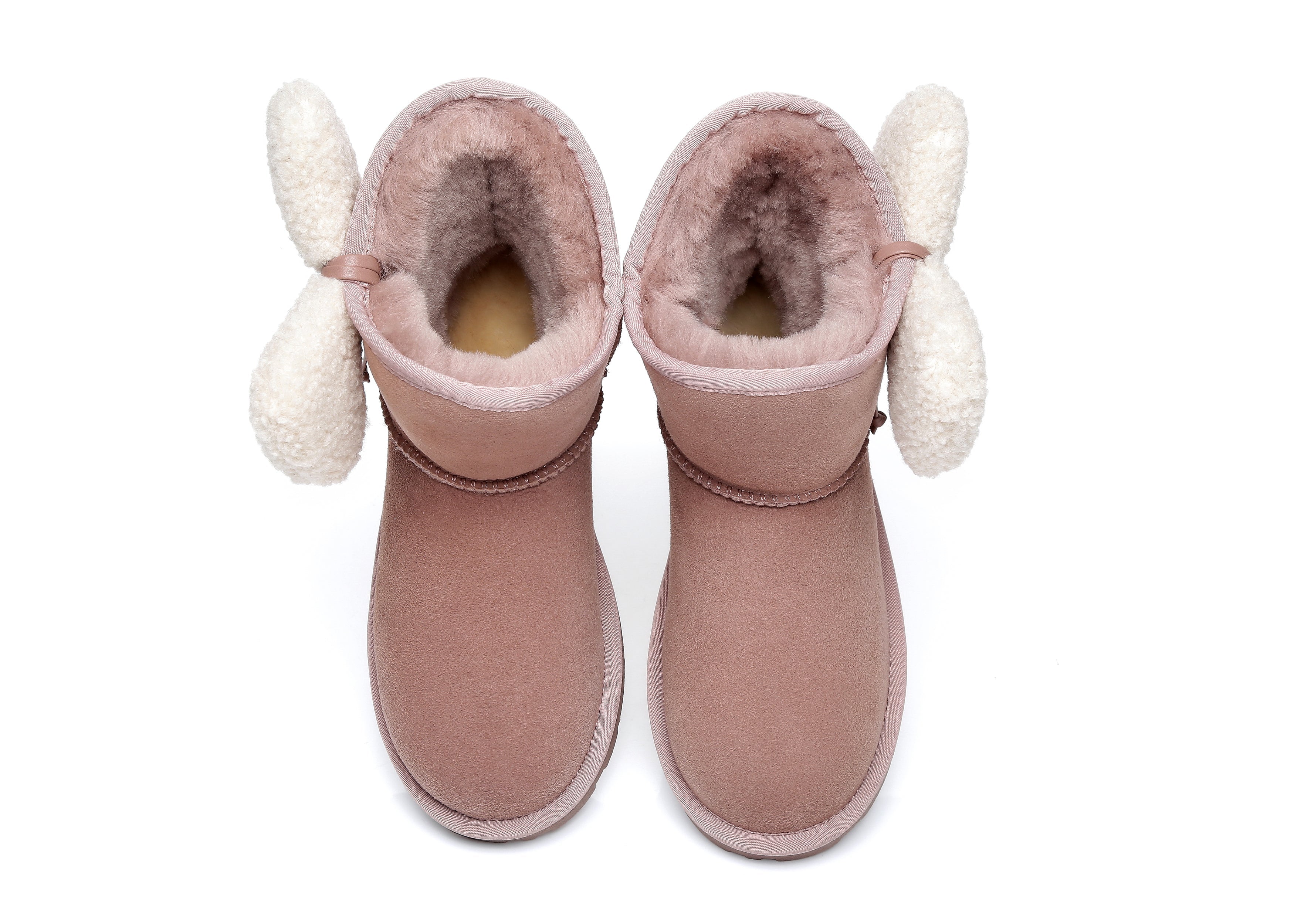 EVERAU® Women Mini Sheepskin Boots With Bow Vela - UGG Boots - Dawn Pink - AU Ladies 4 / AU Men 2 / EU 35 - Uggoutlet