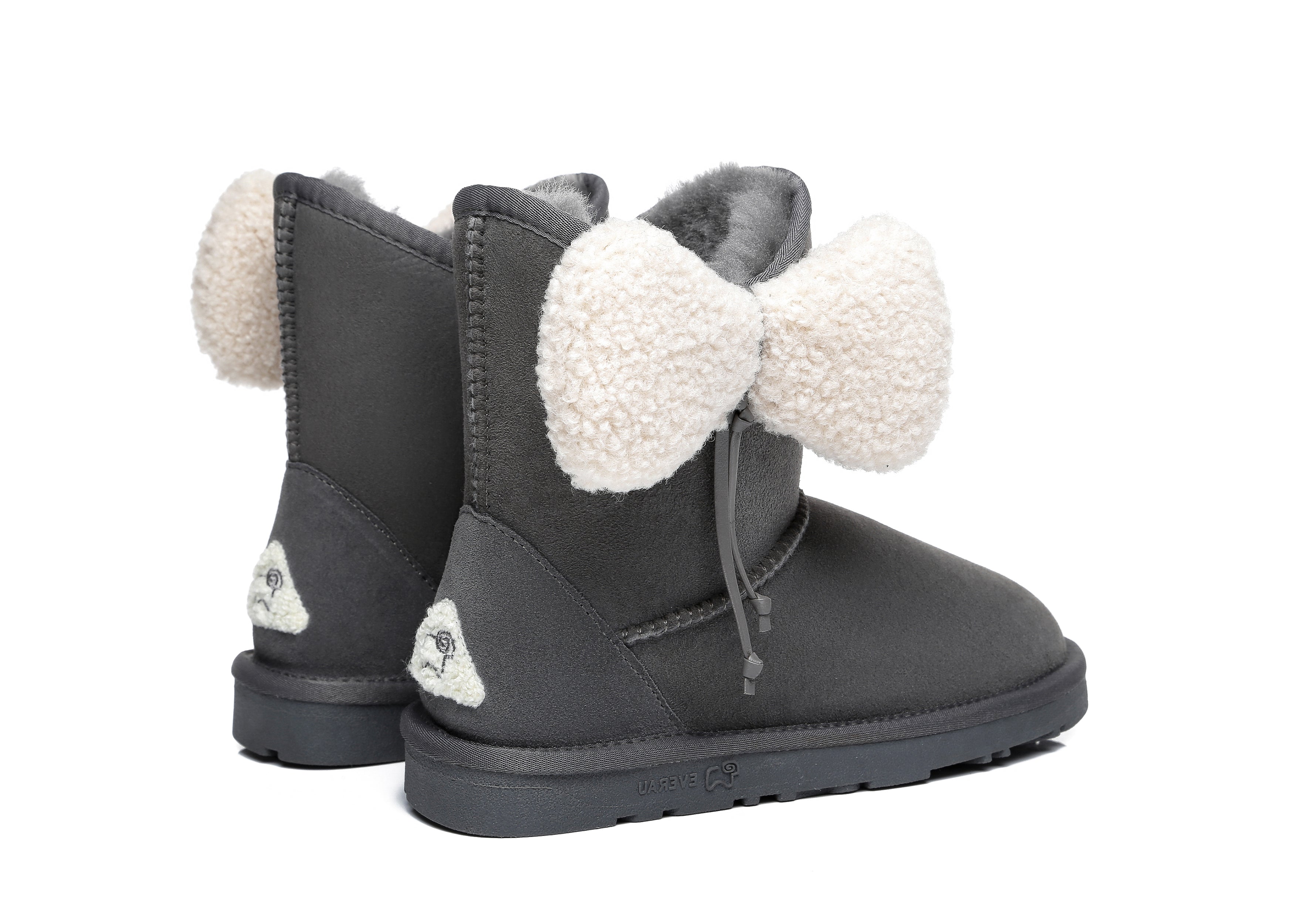 EVERAU® Women Mini Sheepskin Boots With Bow Vela - UGG Boots - Grey - AU Ladies 4 / AU Men 2 / EU 35 - Uggoutlet