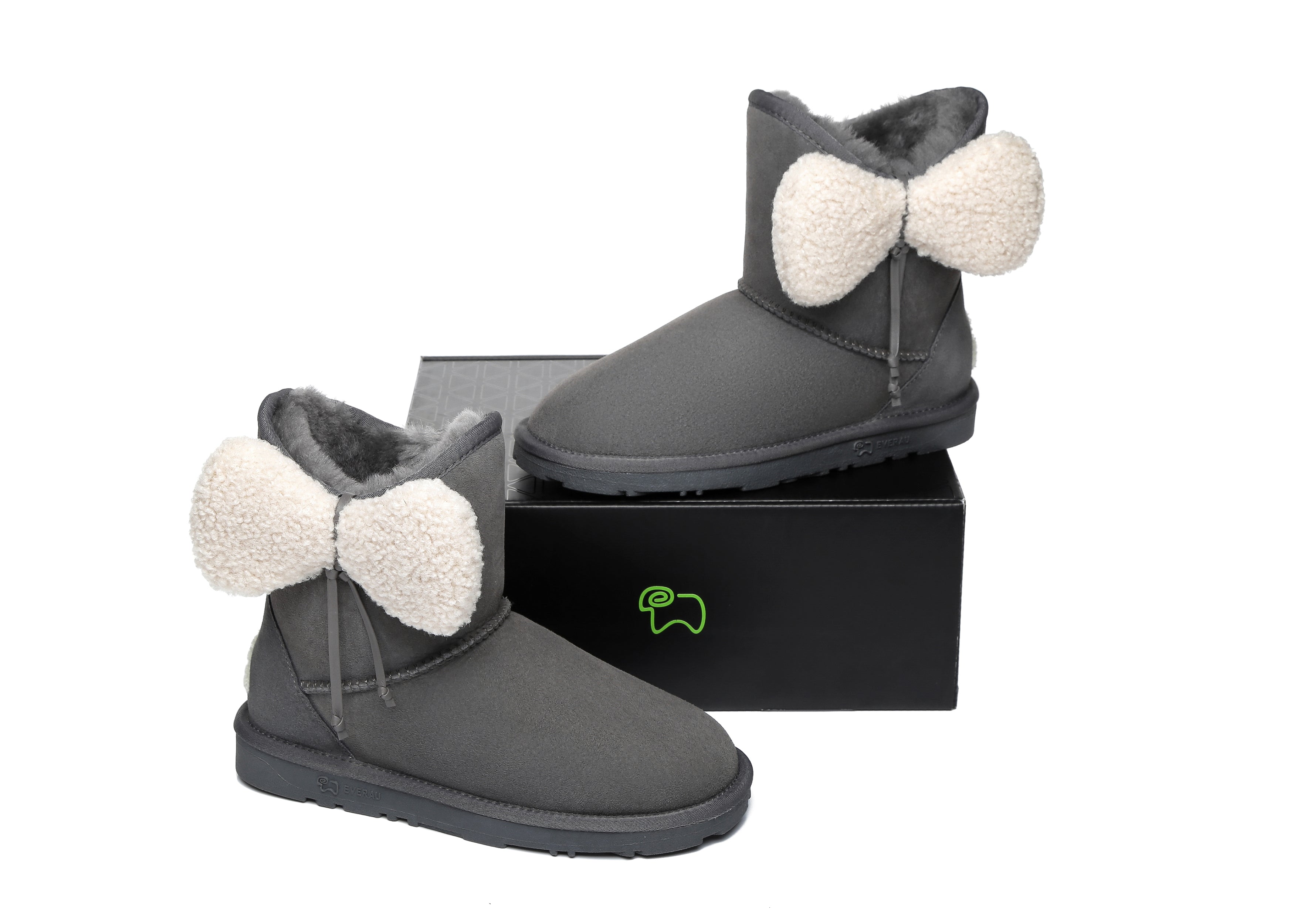 EVERAU® Women Mini Sheepskin Boots With Bow Vela - UGG Boots - Grey - AU Ladies 4 / AU Men 2 / EU 35 - Uggoutlet