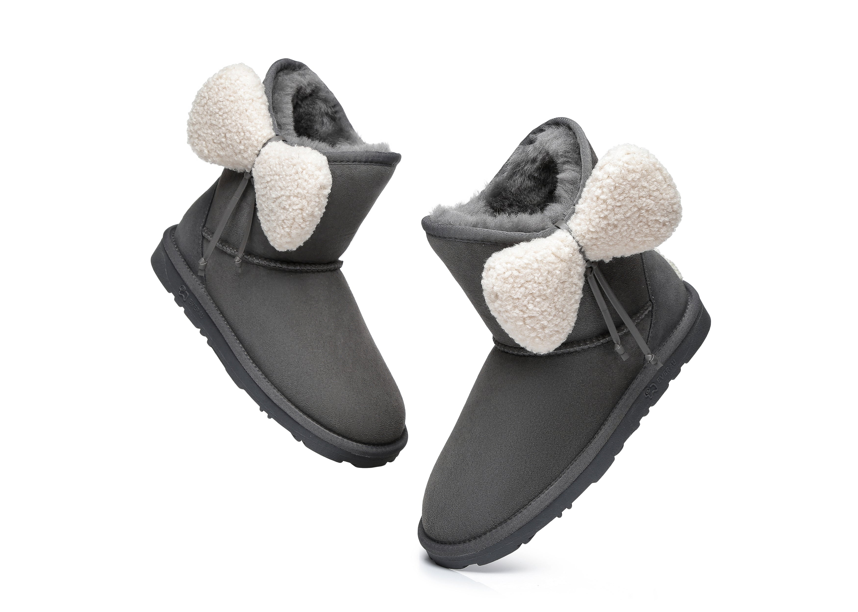 EVERAU® Women Mini Sheepskin Boots With Bow Vela - UGG Boots - Grey - AU Ladies 4 / AU Men 2 / EU 35 - Uggoutlet