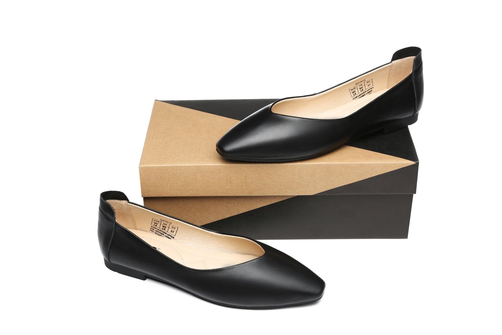 Everly Leather Pointed Toe Ballet Flats - Comfort - Black - AU Ladies 10 / AU Men 8 / EU 41 - Uggoutlet