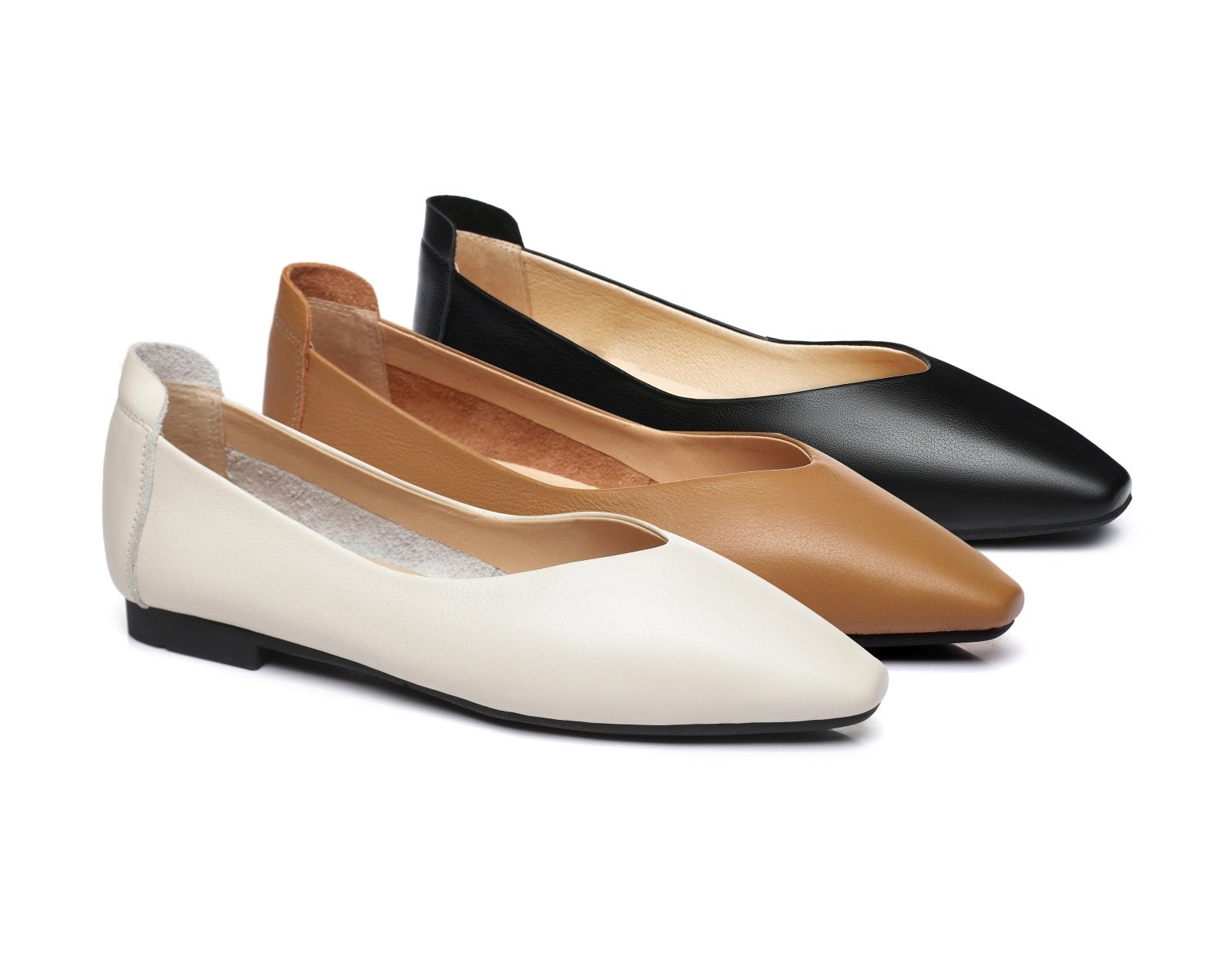 Everly Leather Pointed Toe Ballet Flats - Comfort - Cream - AU Ladies 4 / AU Men 2 / EU 35 - Uggoutlet