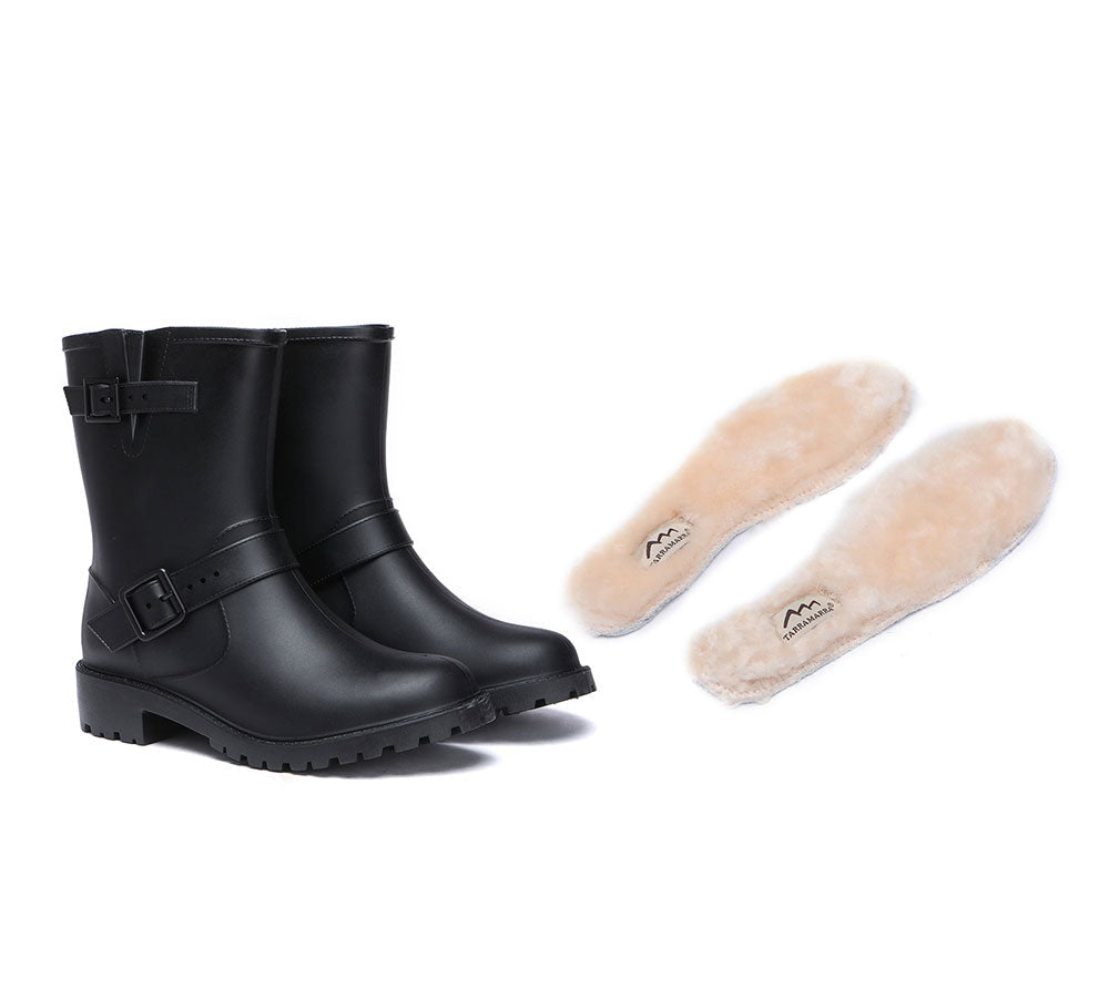 TARRAMARRA® Black Rainboots, Gumboots Women Mid Calf With Wool Insole - Fashion Boots - Black - AU Ladies 4 / AU Men 2 / EU 35 - Uggoutlet