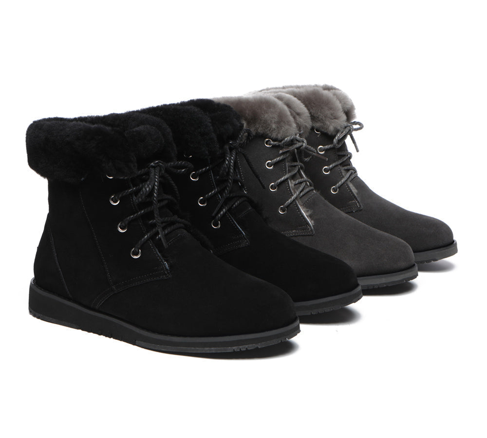 Fashion Boots - Lace Up Ankle Fashion Sheepskin Women Boots Bonnie