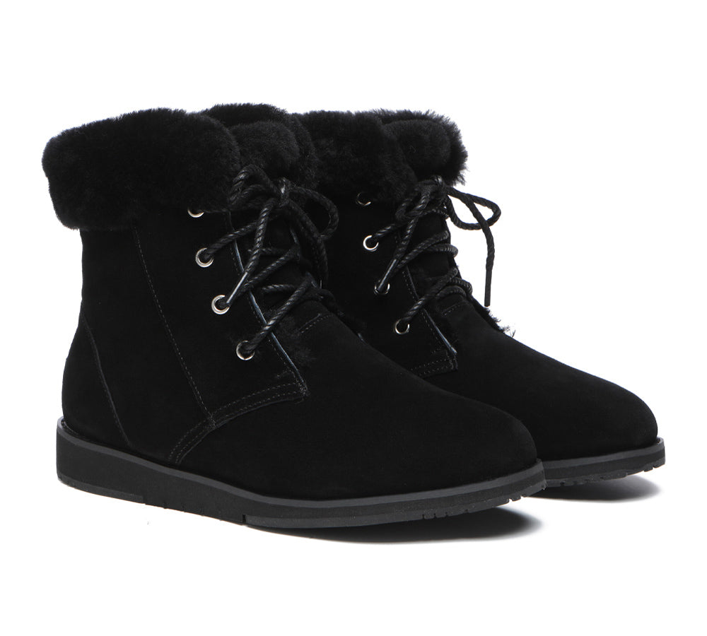 Fashion Boots - Lace Up Ankle Fashion Sheepskin Women Boots Bonnie