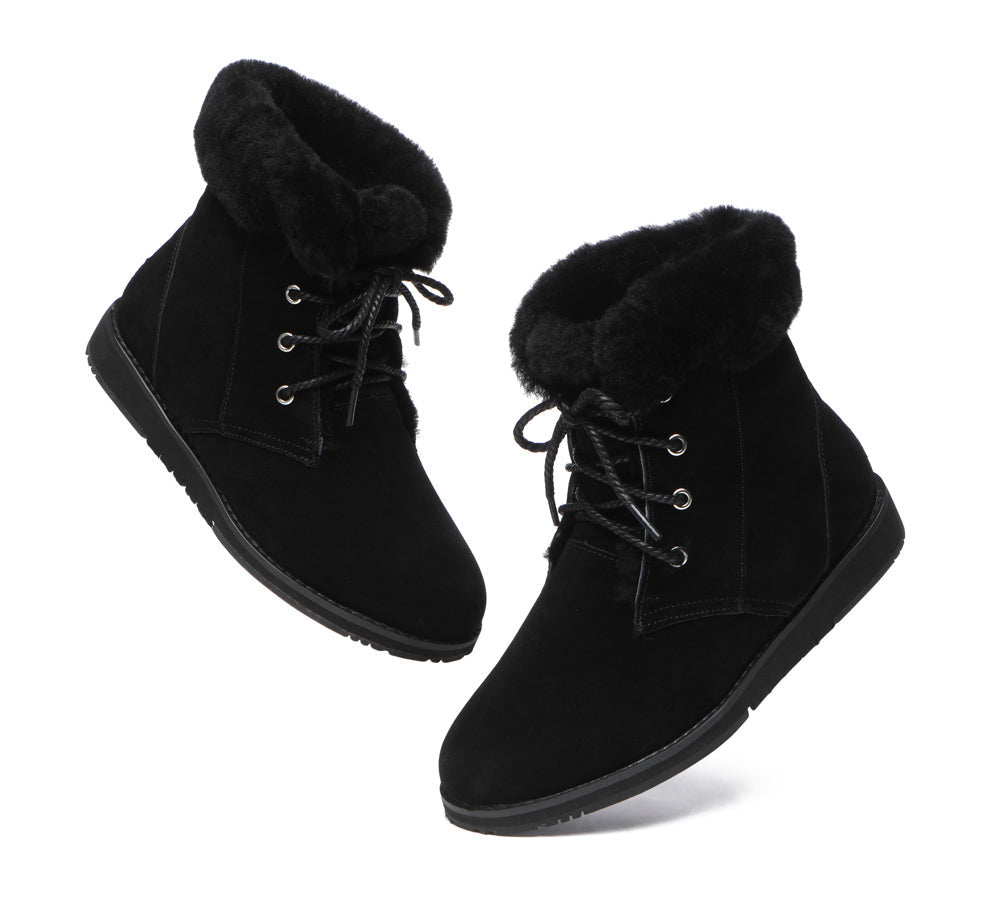 Fashion Boots - Lace Up Ankle Fashion Sheepskin Women Boots Bonnie