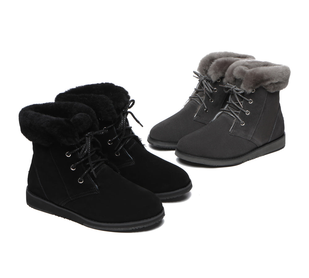 Fashion Boots - Lace Up Ankle Fashion Sheepskin Women Boots Bonnie