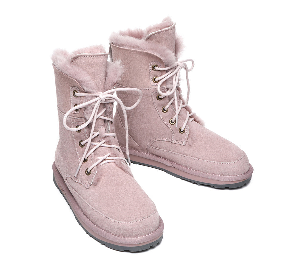 EVERAU® UGG Women Boots Sheepskin Wool Lace Up Ankle Fashion Boots Pathfinder - Fashion Boots - Dawn Pink - AU Ladies 10 / AU Men 8 / EU 41 - Uggoutlet