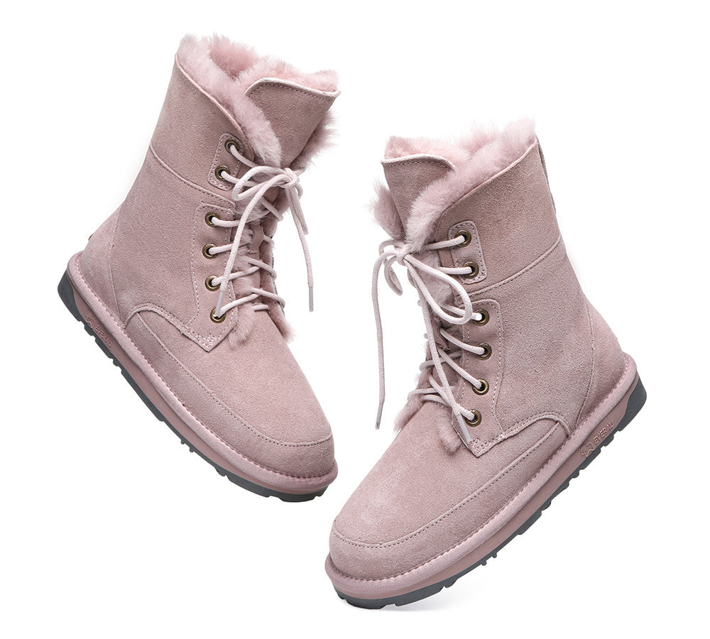 EVERAU® UGG Women Boots Sheepskin Wool Lace Up Ankle Fashion Boots Pathfinder - Fashion Boots - Dawn Pink - AU Ladies 10 / AU Men 8 / EU 41 - Uggoutlet
