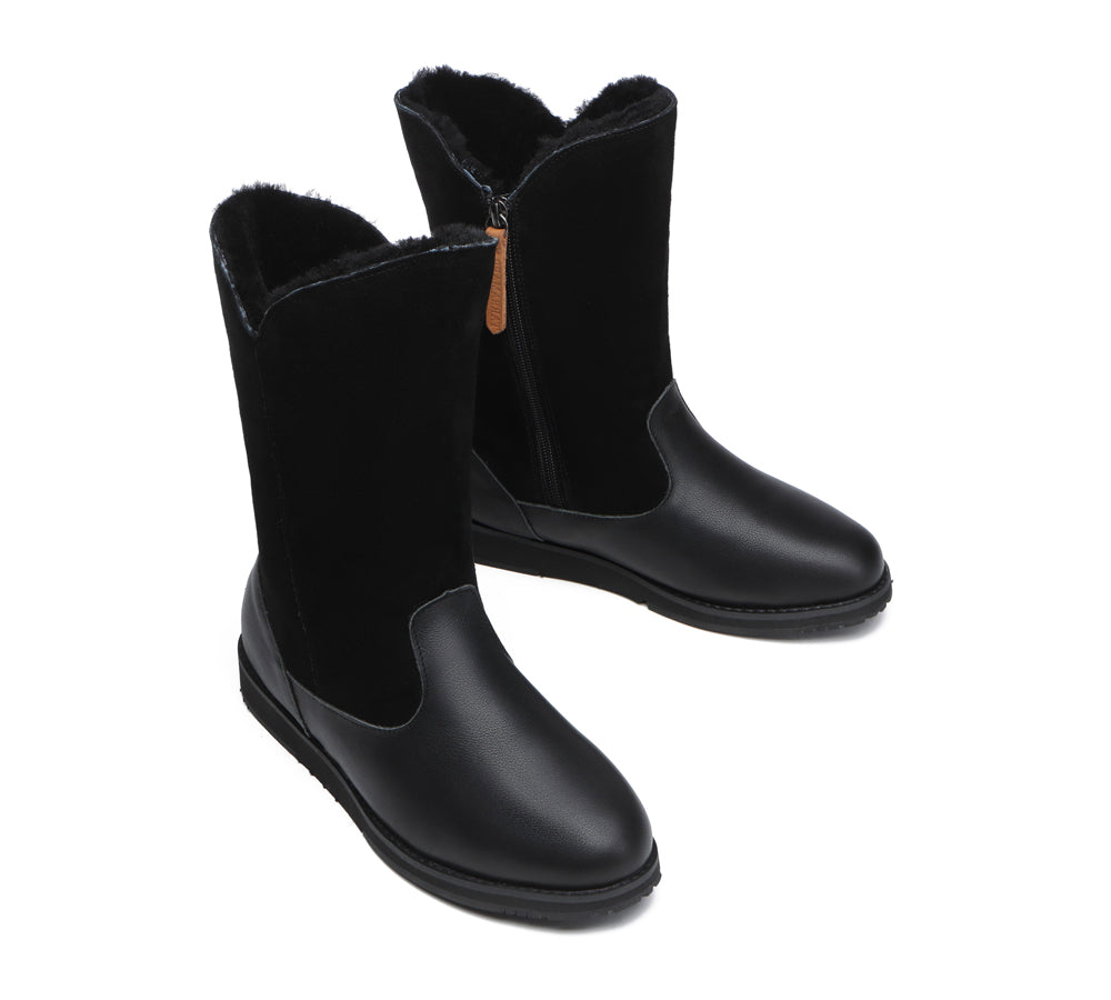 Fashion Boots - Premium Leather Zipper Mid Calf Women Boots Bryanna