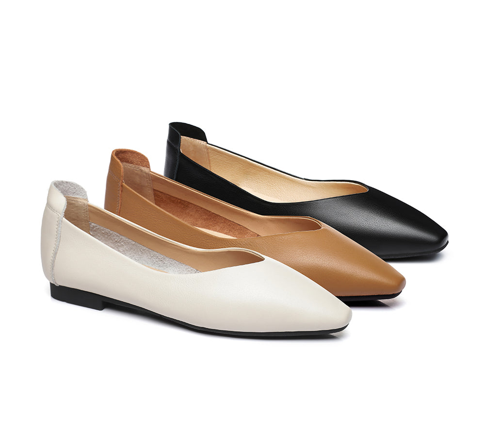 TARRAMARRA® Pointed Toe Leather Ballet Flats Women Everly - Flats - Cream - AU Ladies 4 / AU Men 2 / EU 35 - Uggoutlet