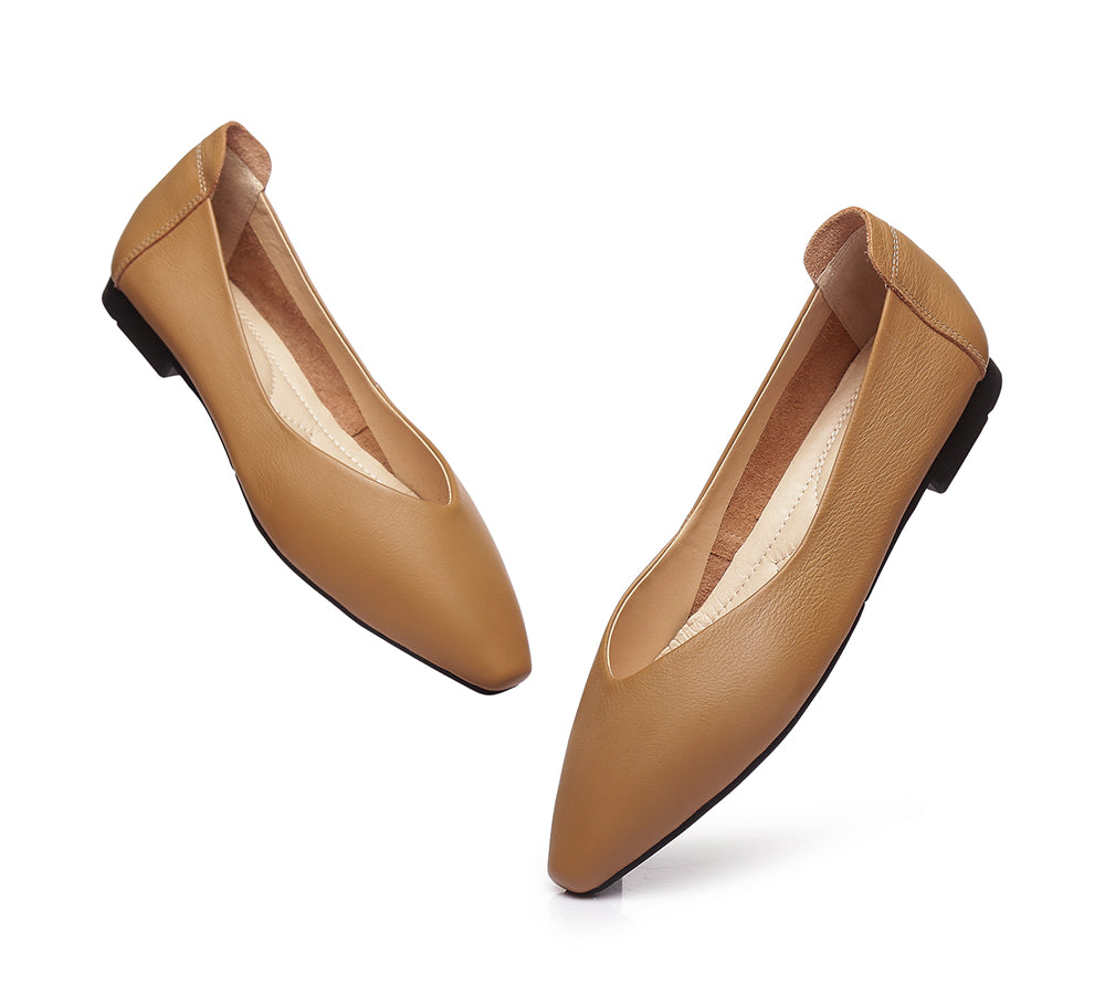 TARRAMARRA® Pointed Toe Leather Ballet Flats Women Everly - Flats - Camel - AU Ladies 10 / AU Men 8 / EU 41 - Uggoutlet