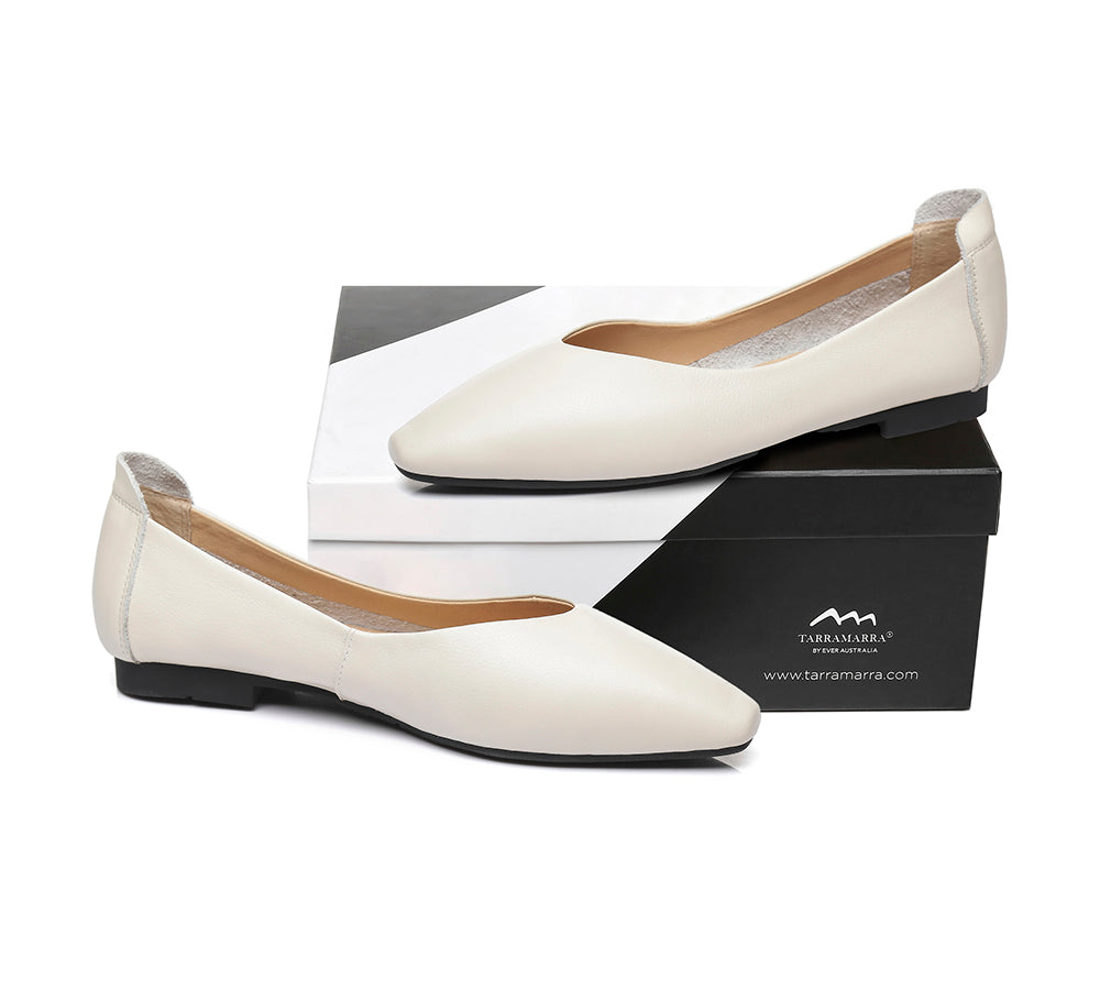 TARRAMARRA® Pointed Toe Leather Ballet Flats Women Everly - Flats - Cream - AU Ladies 10 / AU Men 8 / EU 41 - Uggoutlet