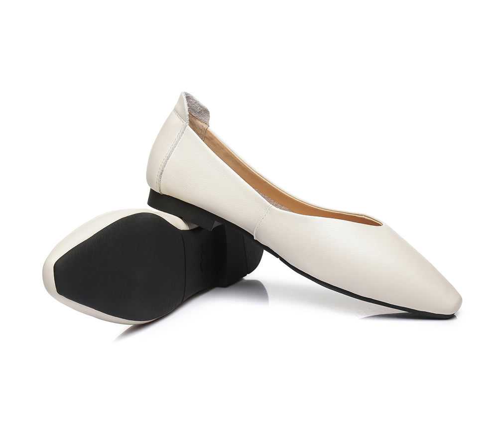 TARRAMARRA® Pointed Toe Leather Ballet Flats Women Everly - Flats - Cream - AU Ladies 10 / AU Men 8 / EU 41 - Uggoutlet