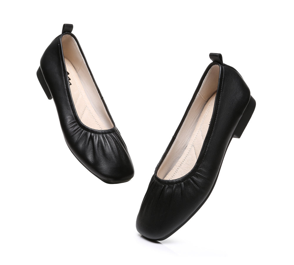 Flats - Square Toe Leather Ballet Flats Women Devora