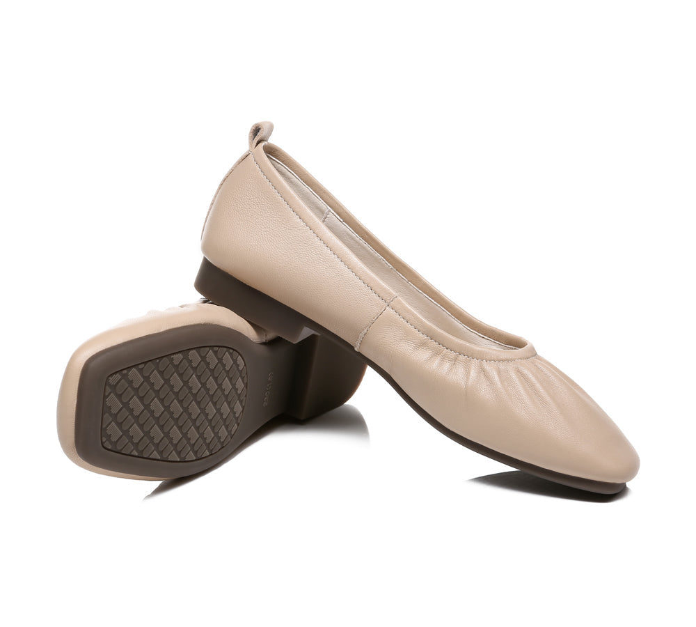 Flats - Square Toe Leather Ballet Flats Women Devora