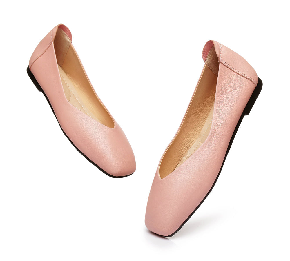 TARRAMARRA® Square Toe Leather Ballet Flats Women Linda - Ballet Flats - Light Pink - AU Ladies 10 / AU Men 8 / EU 41 - Uggoutlet