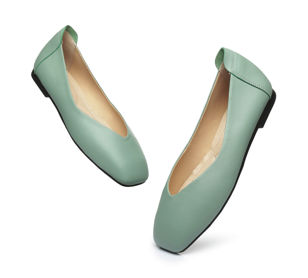TARRAMARRA® Square Toe Leather Ballet Flats Women Linda - Ballet Flats - Green - AU Ladies 10 / AU Men 8 / EU 41 - Uggoutlet