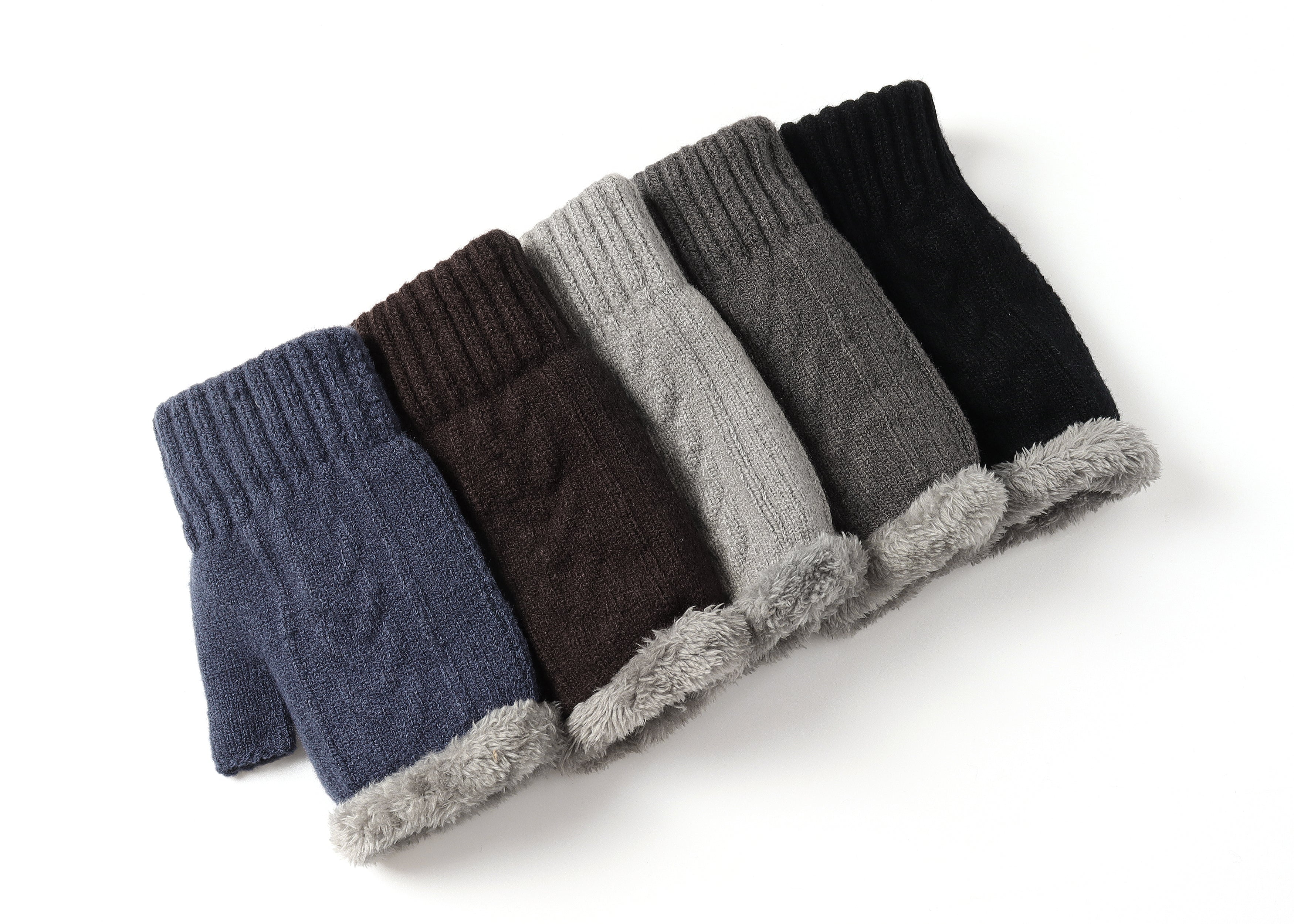 TARRAMARRA® Fingerless Double-layer Ultra Plush Knit Gloves Typing Mittens - Gloves - Light Grey - One Size - Uggoutlet