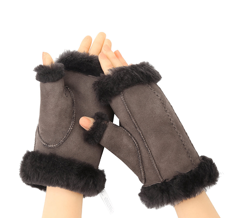 Gloves - Fluffy Fingerless Sheepskin Wool Mittens