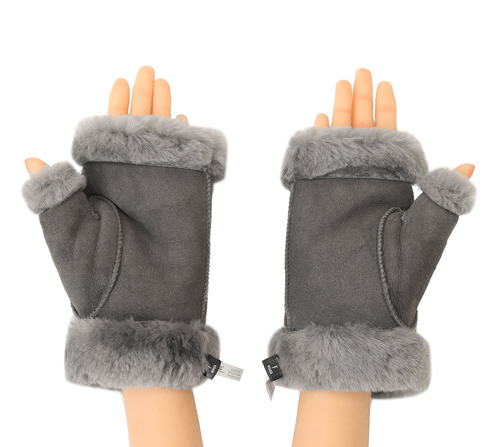 Gloves - Fluffy Fingerless Sheepskin Wool Mittens