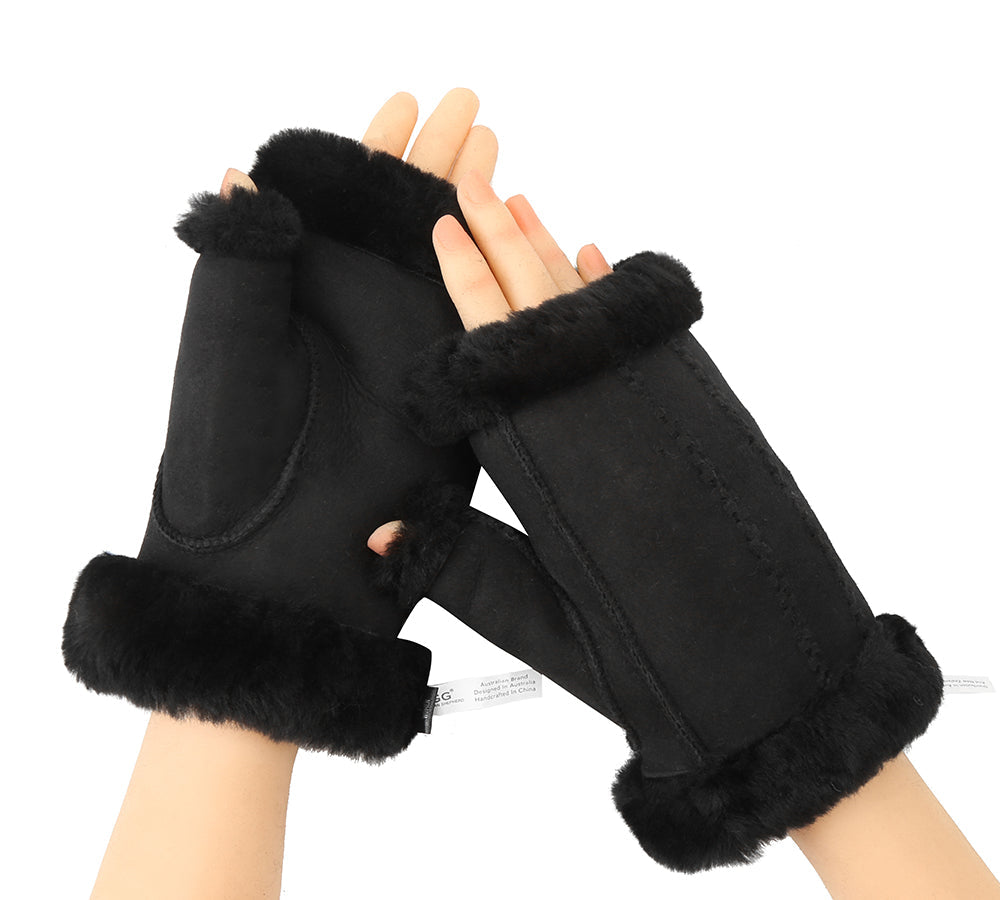 Gloves - Fluffy Fingerless Sheepskin Wool Mittens