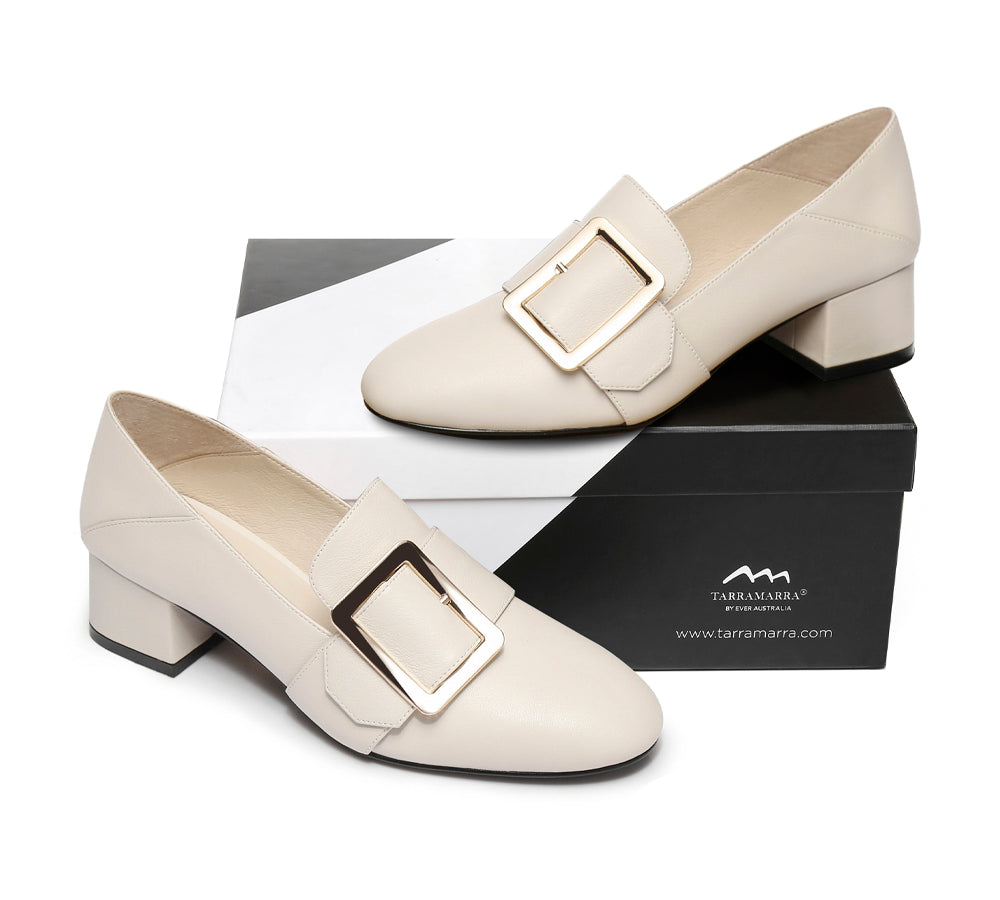 TARRAMARRA® Leather Low Block Kitten Heels Sammi - Kitten Heels - Milky White - AU Ladies 10 / AU Men 8 / EU 41 - Uggoutlet