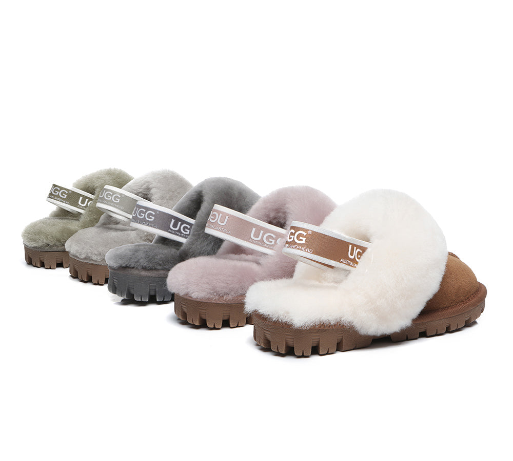 UGG Kids Slippers Sheepskin Wool Slingback Slippers Waffle Plus