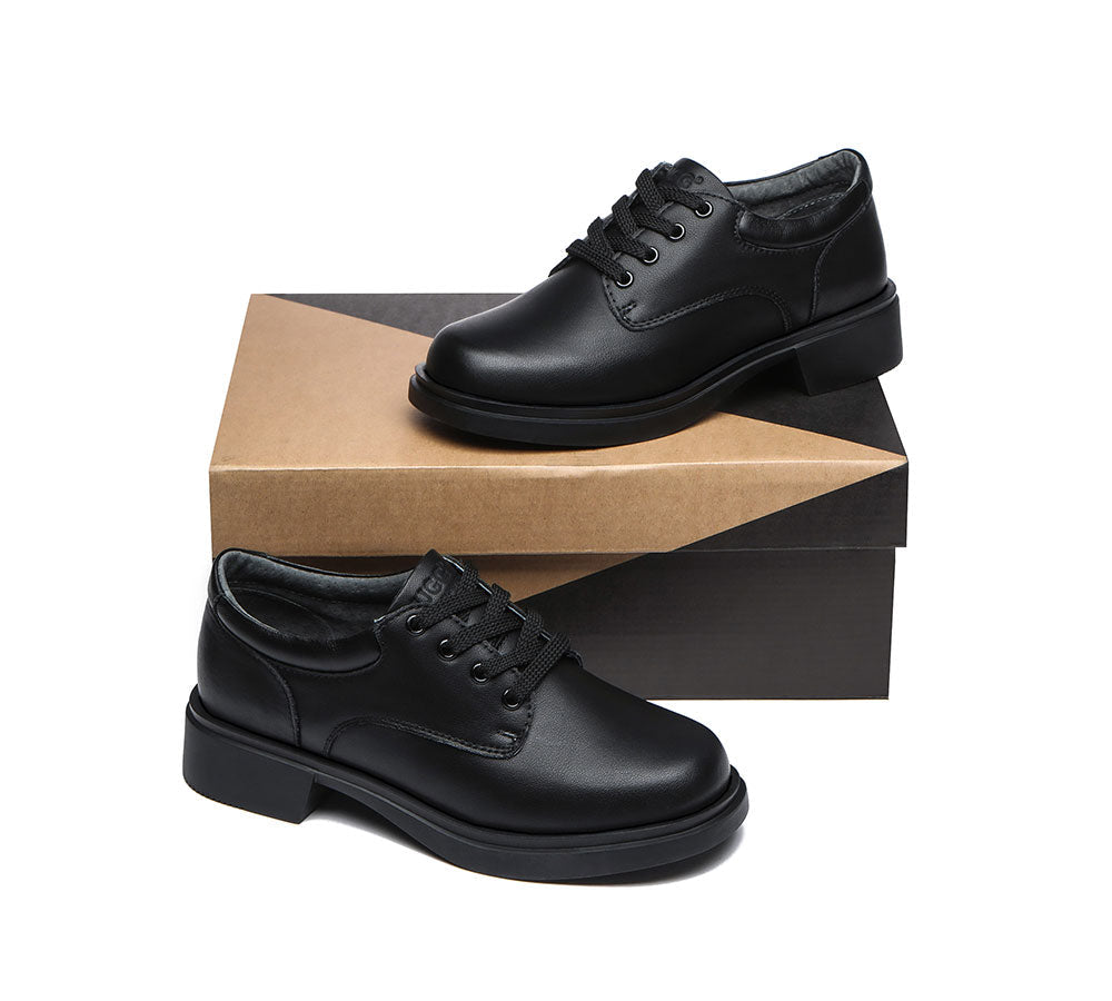 Kids Shoes - Black Leather Senior Lace Up School Shoes