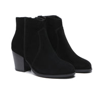 Leather Boots - Ankle Leather Zipper Heel Boots Women Velora