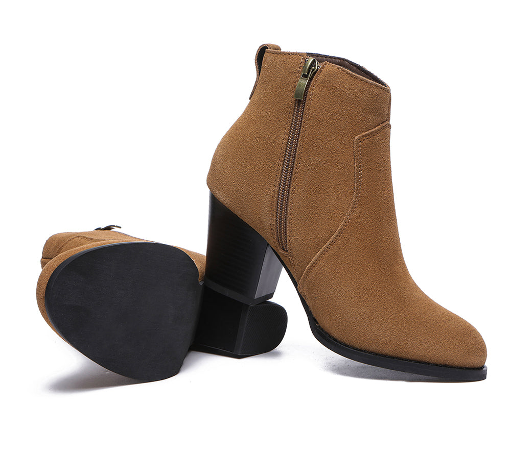 TARRAMARRA® Ankle Leather Zipper Heel Women Boots Velora - Fashion Boots - Chestnut - AU Ladies 10 / AU Men 8 / EU 41 - Uggoutlet