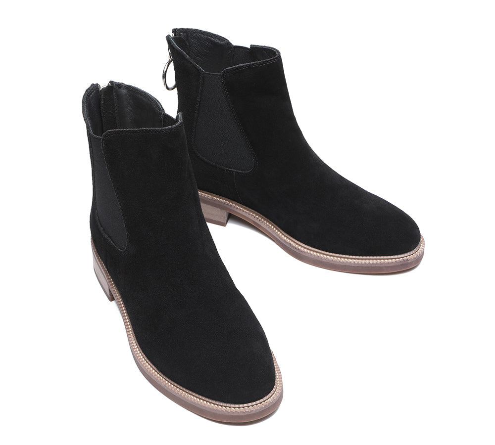 Leather Boots - Black Leather Zipper Ankle Boots Daisy