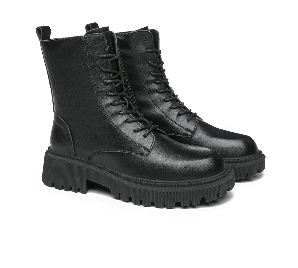TARRAMARRA® Chunky Black Leather Women Boots Cecilia - Fashion Boots - Black - AU Ladies 10 / AU Men 8 / EU 41 - Uggoutlet