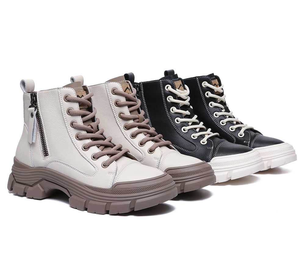 TARRAMARRA® Lace-Up And Zipper Chunky Leather Boots Women Lorrine - Boots - White - AU Ladies 4 / AU Men 2 / EU 35 - Uggoutlet