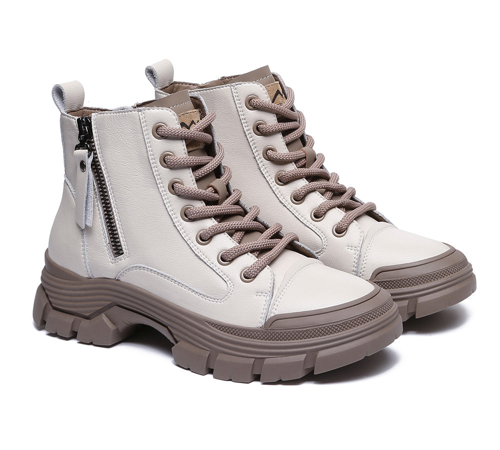 TARRAMARRA® Lace-Up And Zipper Chunky Leather Boots Women Lorrine - Boots - White - AU Ladies 10 / AU Men 8 / EU 41 - Uggoutlet