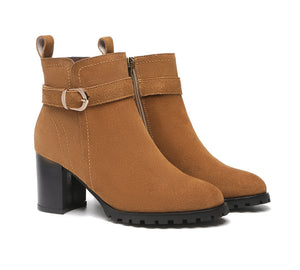 TARRAMARRA® Leather Zipper Ankle Heel Boots Women Vica - Fashion Boots - Chestnut - AU Ladies 10 / AU Men 8 / EU 41 - Uggoutlet