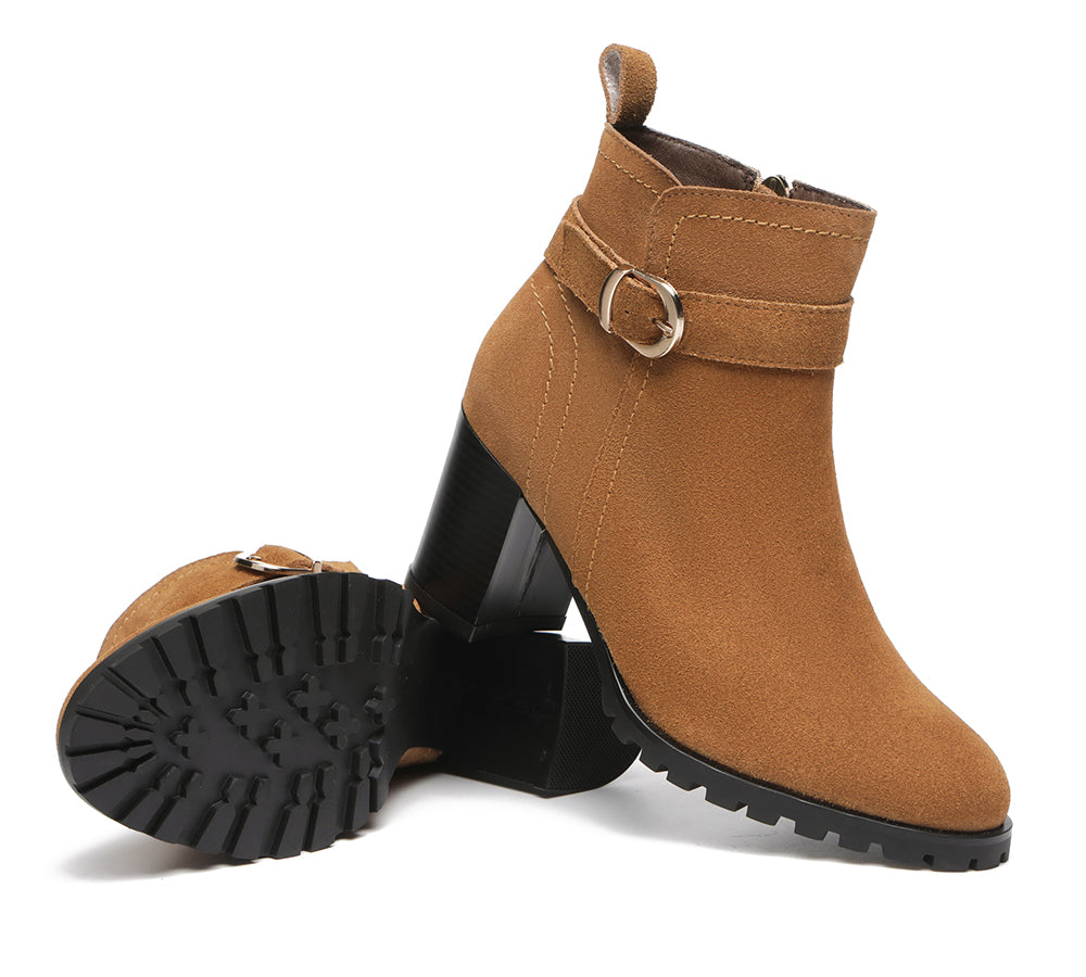 TARRAMARRA® Leather Zipper Ankle Heel Boots Women Vica - Fashion Boots - Chestnut - AU Ladies 4 / AU Men 2 / EU 35 - Uggoutlet
