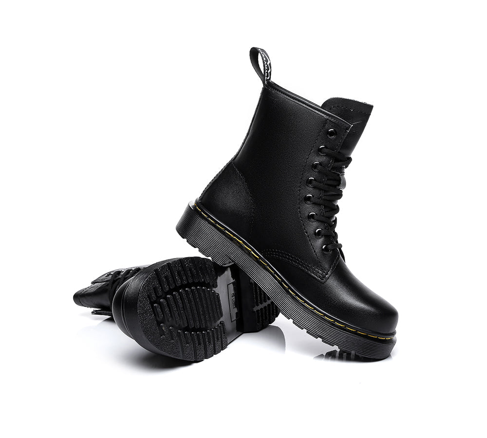 Leather Boots - Simona Women HI Lift Platform Lace Up Leather Boots