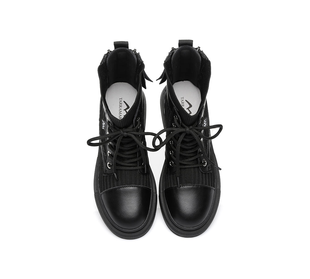 Leather Boots - TA Janelle Women Leather Black Sock Boots