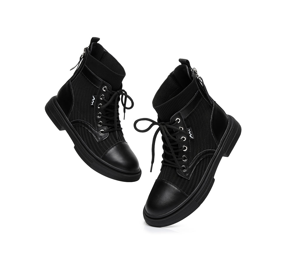 Leather Boots - TA Janelle Women Leather Black Sock Boots