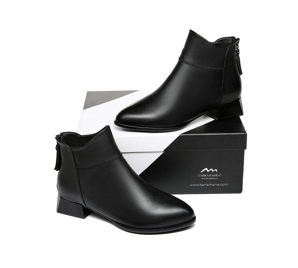 Women Ankle Boots Quella Leather Block Heel Black Uggoutlet