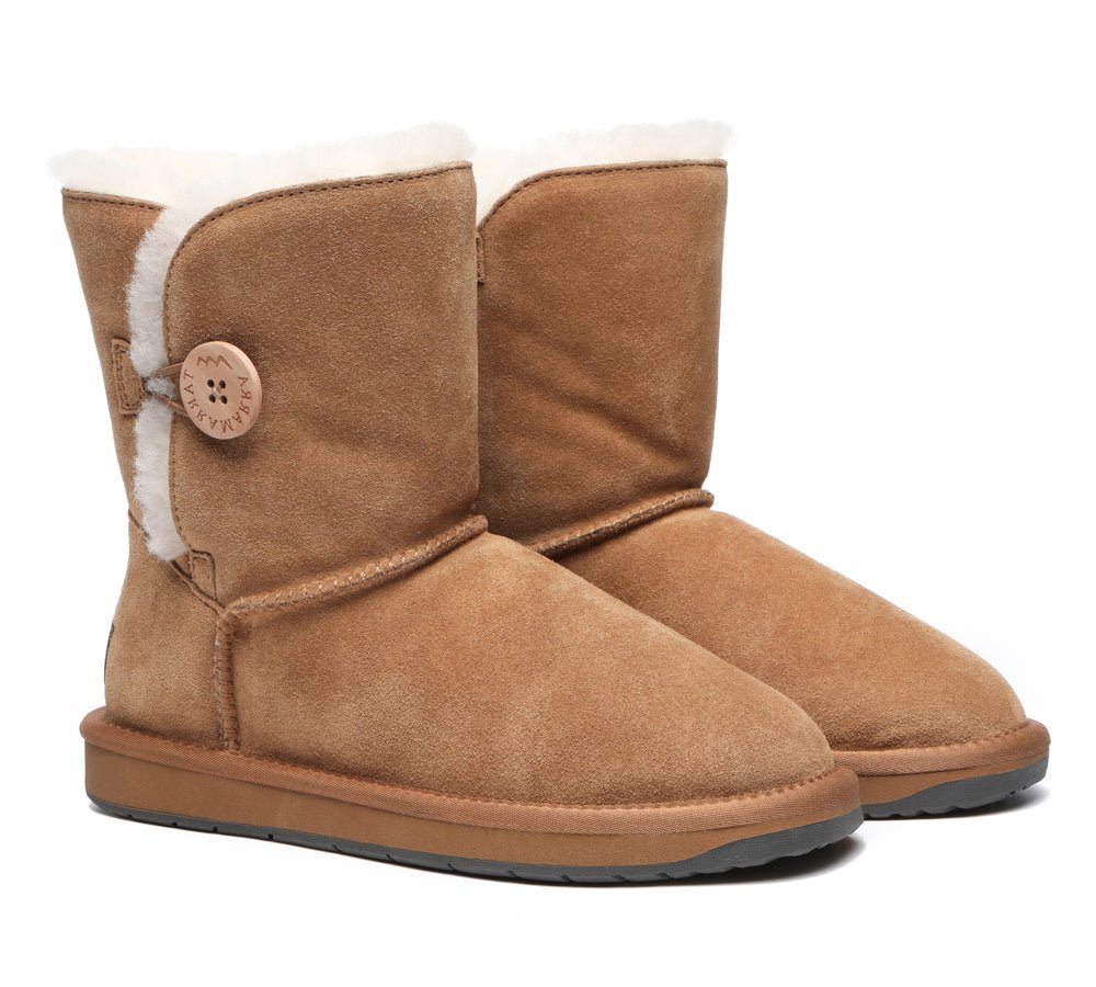 Premium Australian Sheepskin Boots Unisex Short Button Plus - UGG Boots - Goat Grey - AU Ladies 4 / AU Men 2 / EU 35 - Uggoutlet