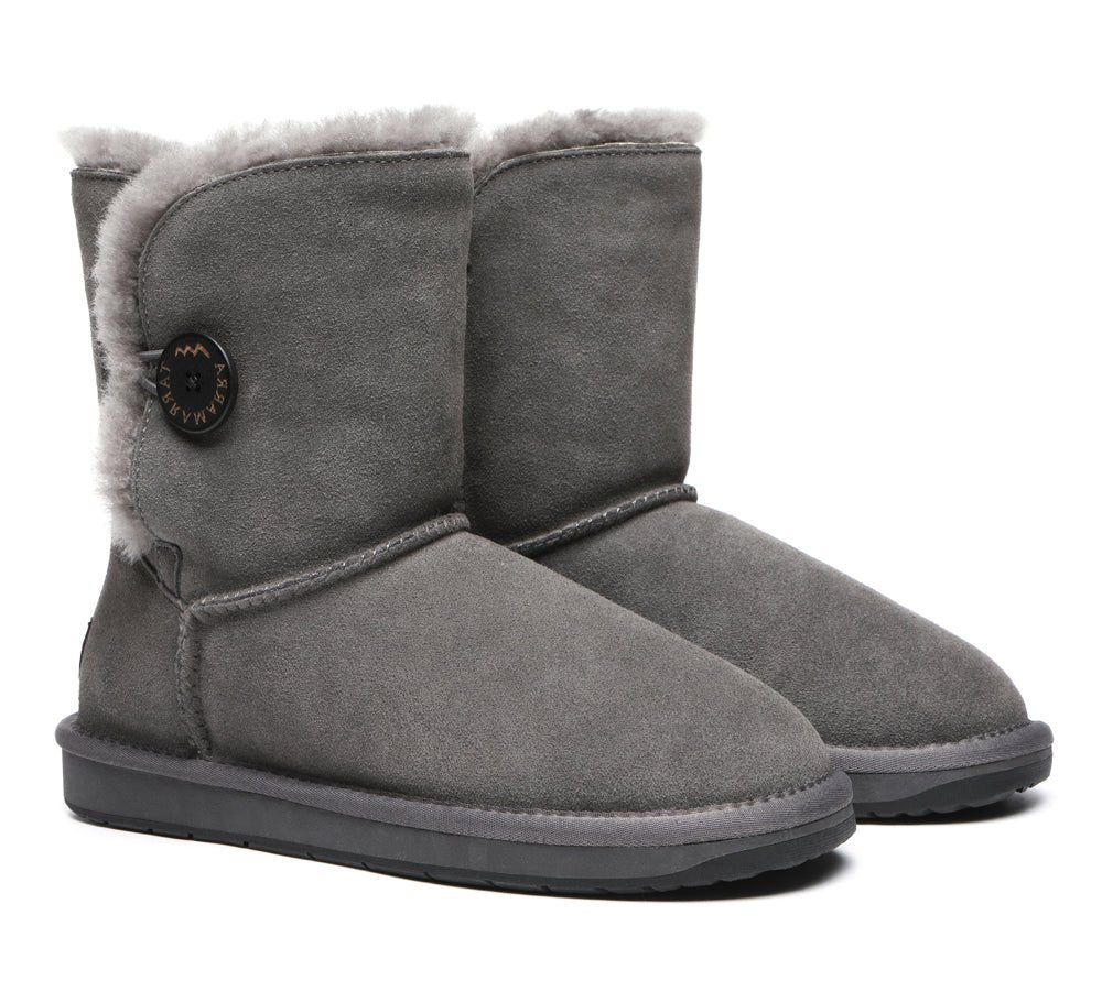 Premium Australian Sheepskin Boots Unisex Short Button Plus - UGG Boots - Goat Grey - AU Ladies 4 / AU Men 2 / EU 35 - Uggoutlet