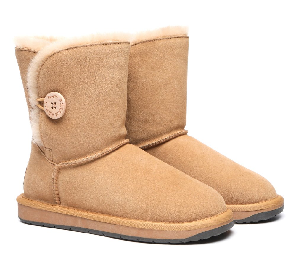 Premium Australian Sheepskin Boots Unisex Short Button Plus - UGG Boots - Goat Grey - AU Ladies 4 / AU Men 2 / EU 35 - Uggoutlet