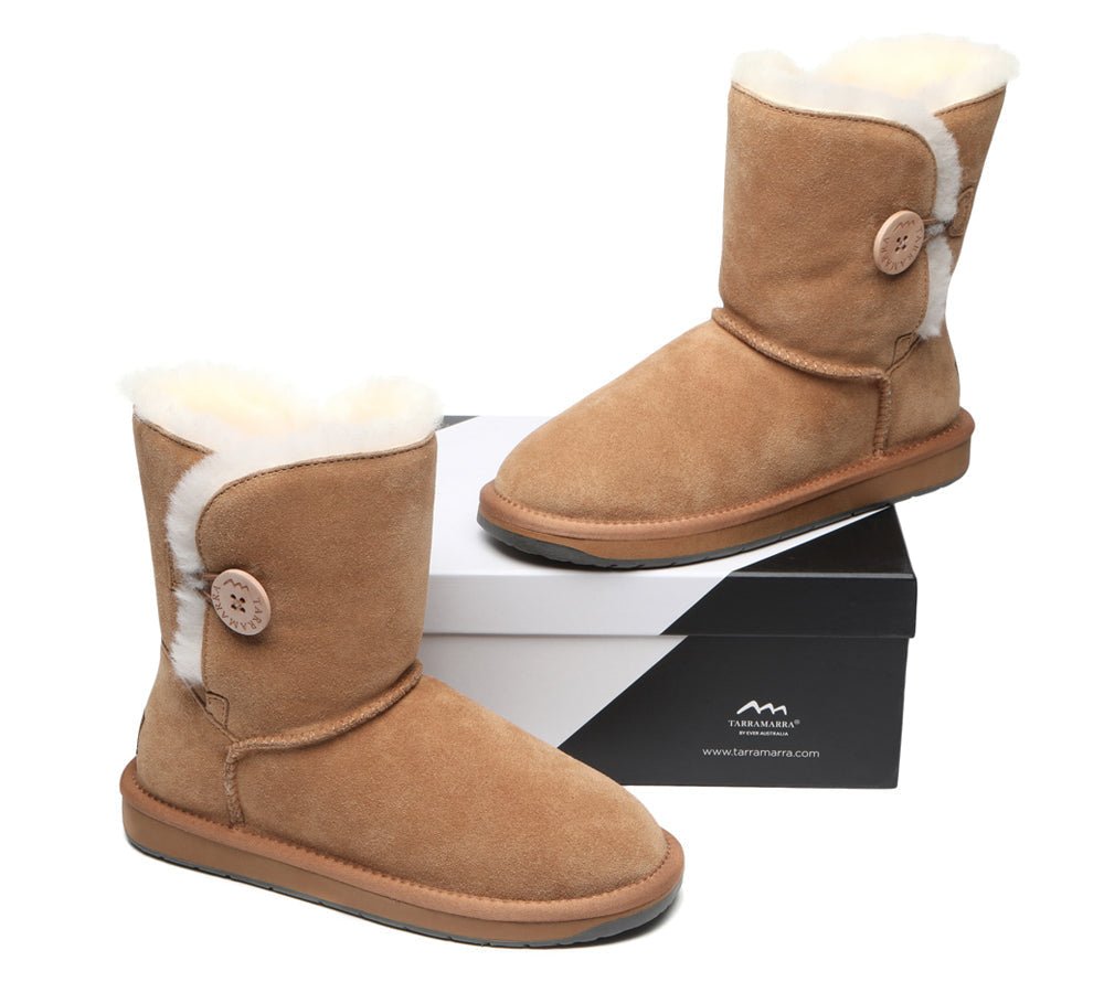 Premium Australian Sheepskin Boots Unisex Short Button Plus - UGG Boots - Goat Grey - AU Ladies 4 / AU Men 2 / EU 35 - Uggoutlet