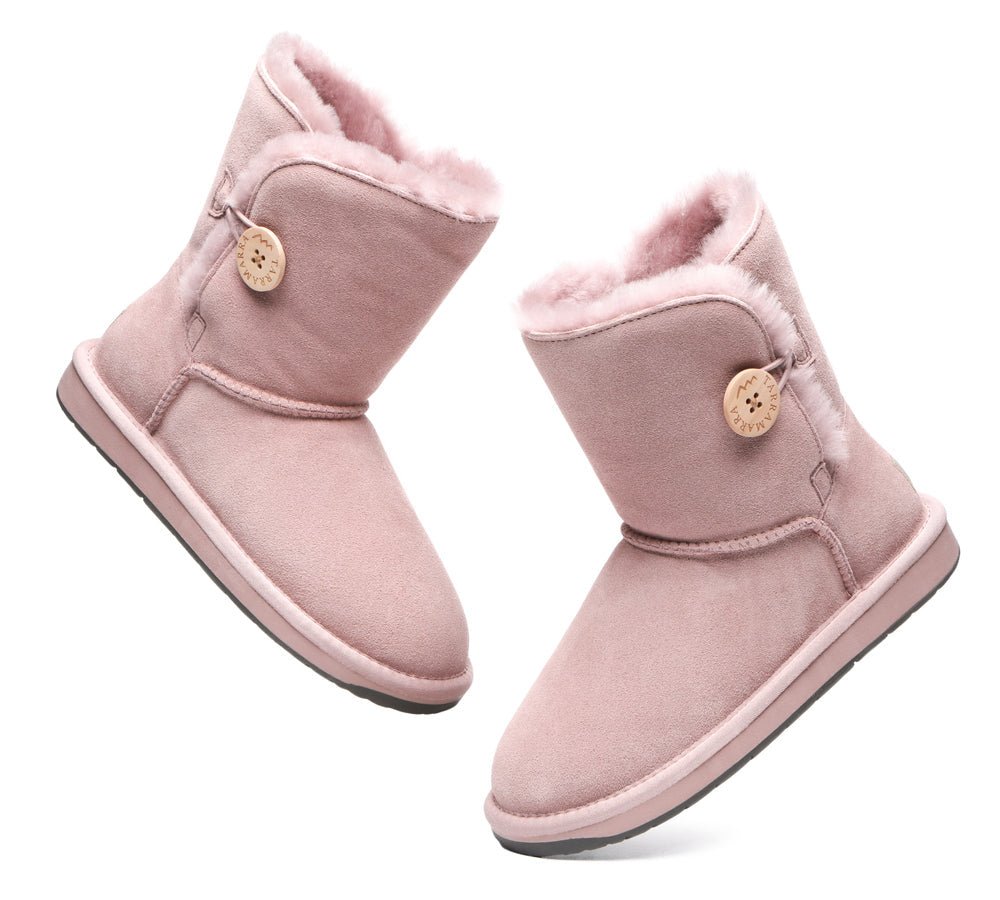 Premium Australian Sheepskin Boots Unisex Short Button Plus - UGG Boots - Goat Grey - AU Ladies 4 / AU Men 2 / EU 35 - Uggoutlet