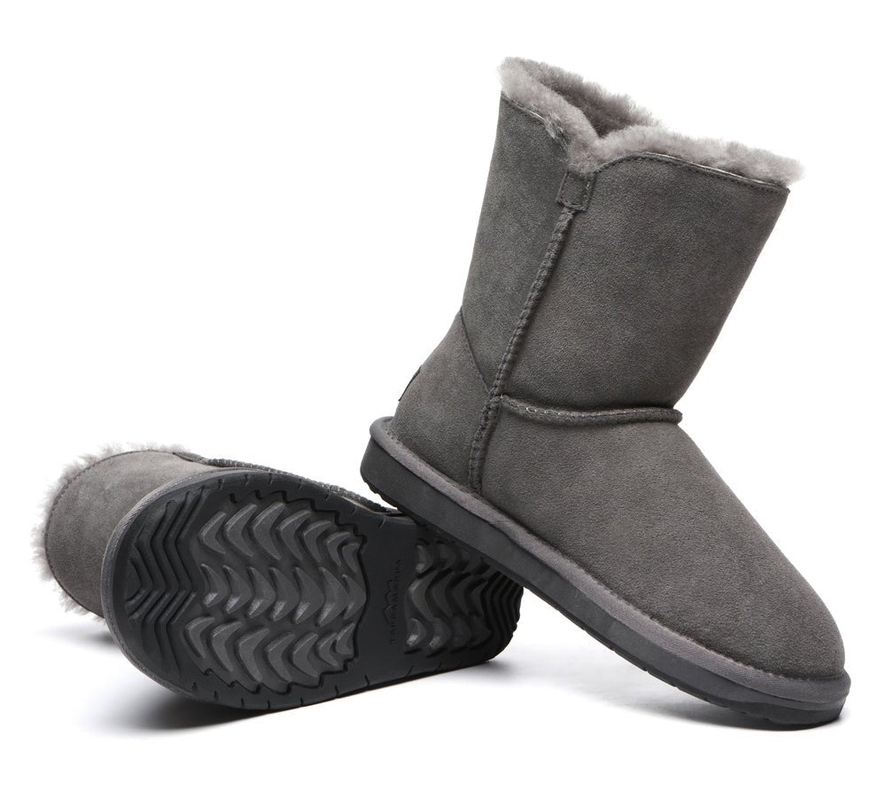 Premium Australian Sheepskin Boots Unisex Short Button Plus - UGG Boots - Goat Grey - AU Ladies 4 / AU Men 2 / EU 35 - Uggoutlet