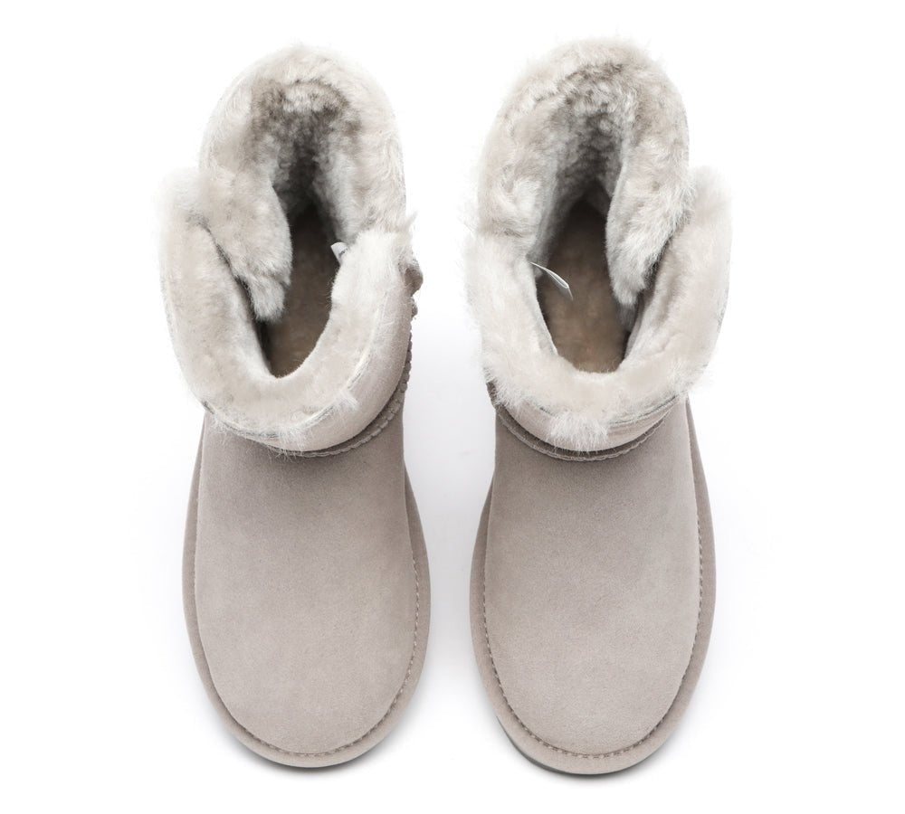 Premium Australian Sheepskin Boots Unisex Short Button Plus - UGG Boots - Goat Grey - AU Ladies 4 / AU Men 2 / EU 35 - Uggoutlet